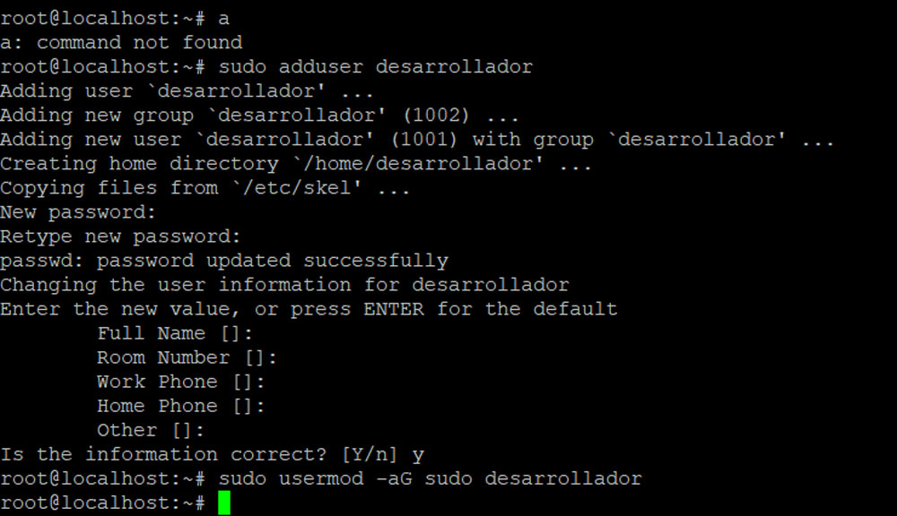 Crear un usuario no root con los privilegios de sudo